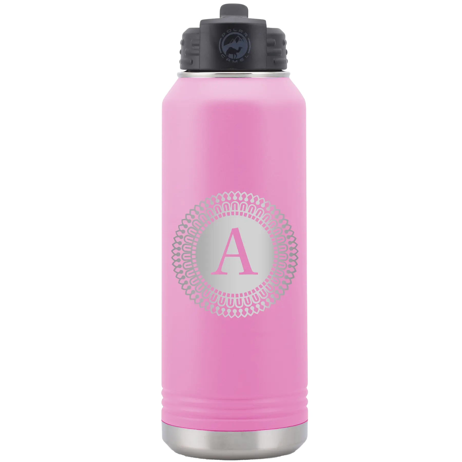 Personalized light purple 32 oz vacuum insulated water bottle with 'Circle with initial' design