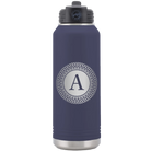 Personalized navy 32 oz vacuum insulated water bottle with 'Circle with initial' design