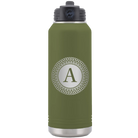 Personalized olive green 32 oz vacuum insulated water bottle with 'Circle with initial' design