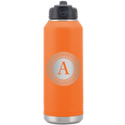 Personalized orange 32 oz vacuum insulated water bottle with 'Circle with initial' design