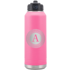 Personalized pink 32 oz vacuum insulated water bottle with 'Circle with initial' design