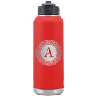 Personalized red 32 oz vacuum insulated water bottle with 'Circle with initial' design