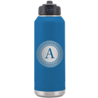 Personalized royal blue 32 oz vacuum insulated water bottle with 'Circle with initial' design