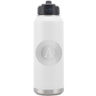 Personalized white 32 oz vacuum insulated water bottle with 'Circle with initial' design