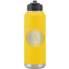 Personalized yellow 32 oz vacuum insulated water bottle with 'Circle with initial' design