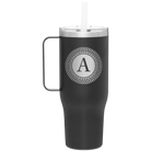Personalized black 40 oz vacuum insulated tumbler mug with 'Circle with initial' design