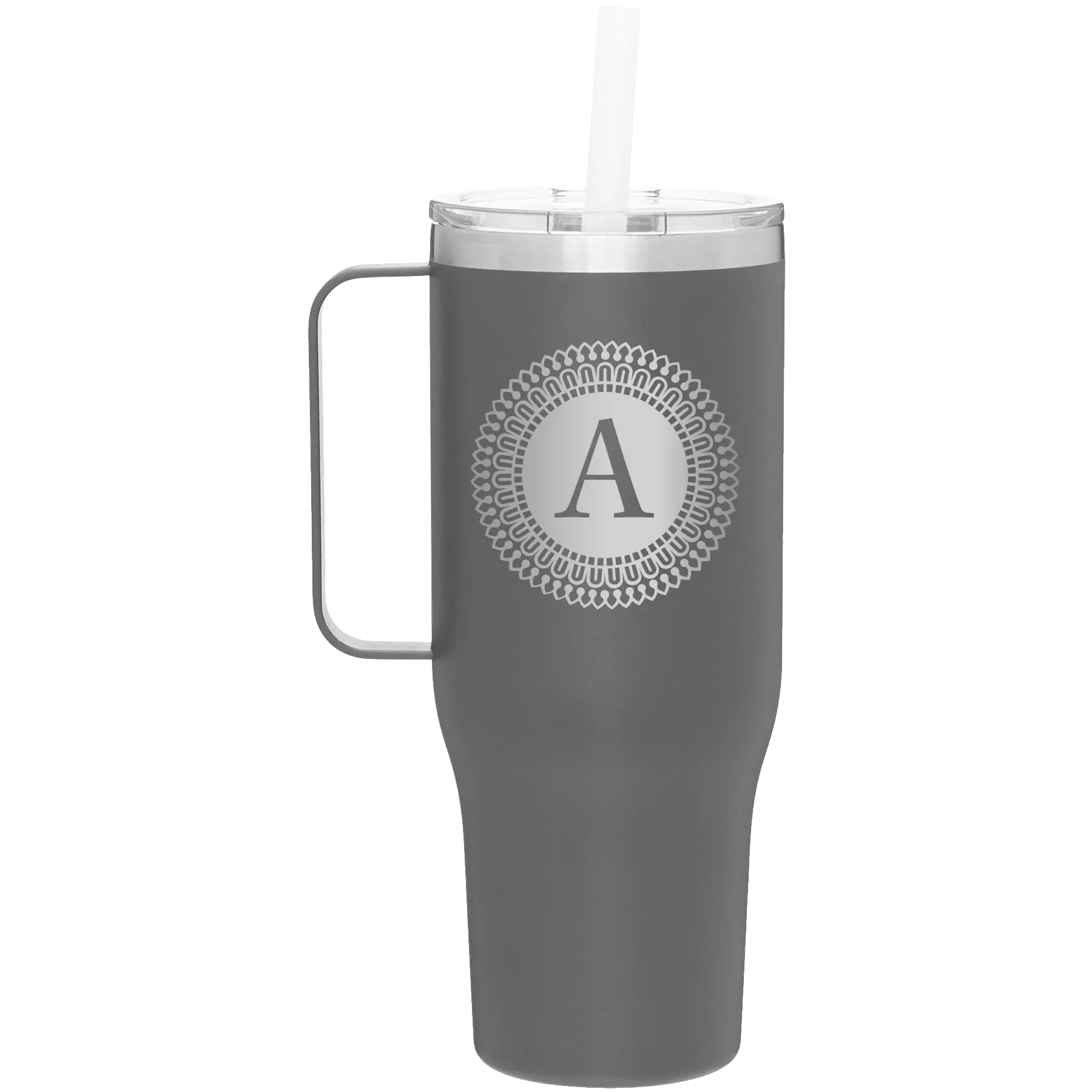 Personalized slate 40 oz vacuum insulated tumbler mug with 'Circle with initial' design