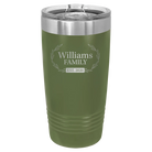 Personalized olive green 20 oz vacuum insulated tumbler with 'Family est' design