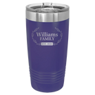 Personalized purple 20 oz vacuum insulated tumbler with 'Family est' design