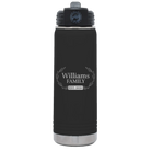 Personalized black 20 oz vacuum insulated water bottle with 'Family est' design