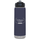 Personalized navy 20 oz vacuum insulated water bottle with 'Family est' design