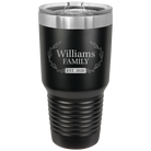 Personalized black 30 oz vacuum insulated tumbler with 'Family est' design