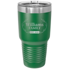 Personalized green 30 oz vacuum insulated tumbler with 'Family est' design