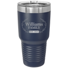 Personalized navy 30 oz vacuum insulated tumbler with 'Family est' design