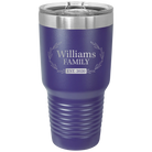Personalized purple 30 oz vacuum insulated tumbler with 'Family est' design