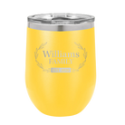 Personalized yellow 12 oz vacuum insulated wine cup with 'Family est' design