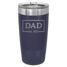 Personalized navy 20 oz vacuum insulated tumbler with 'Dad Est2' design