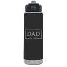 Personalized black 20 oz vacuum insulated water bottle with 'Dad Est2' design