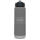 Personalized dark gray 20 oz vacuum insulated water bottle with 'Dad Est2' design