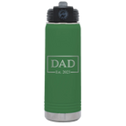 Personalized green 20 oz vacuum insulated water bottle with 'Dad Est2' design