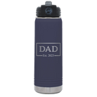 Personalized navy 20 oz vacuum insulated water bottle with 'Dad Est2' design