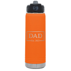 Personalized orange 20 oz vacuum insulated water bottle with 'Dad Est2' design