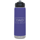 Personalized purple 20 oz vacuum insulated water bottle with 'Dad Est2' design