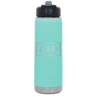 Personalized teal 20 oz vacuum insulated water bottle with 'Dad Est2' design