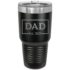 Personalized black 30 oz vacuum insulated tumbler with 'Dad Est2' design