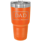 Personalized orange 30 oz vacuum insulated tumbler with 'Dad Est2' design