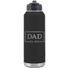 Personalized black 32 oz vacuum insulated water bottle with 'Dad Est2' design