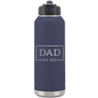 Personalized navy 32 oz vacuum insulated water bottle with 'Dad Est2' design