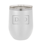 Personalized white 12 oz vacuum insulated wine cup with 'Dad Est2' design