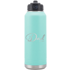 Personalized teal 32 oz vacuum insulated water bottle with 'Dad Est' design