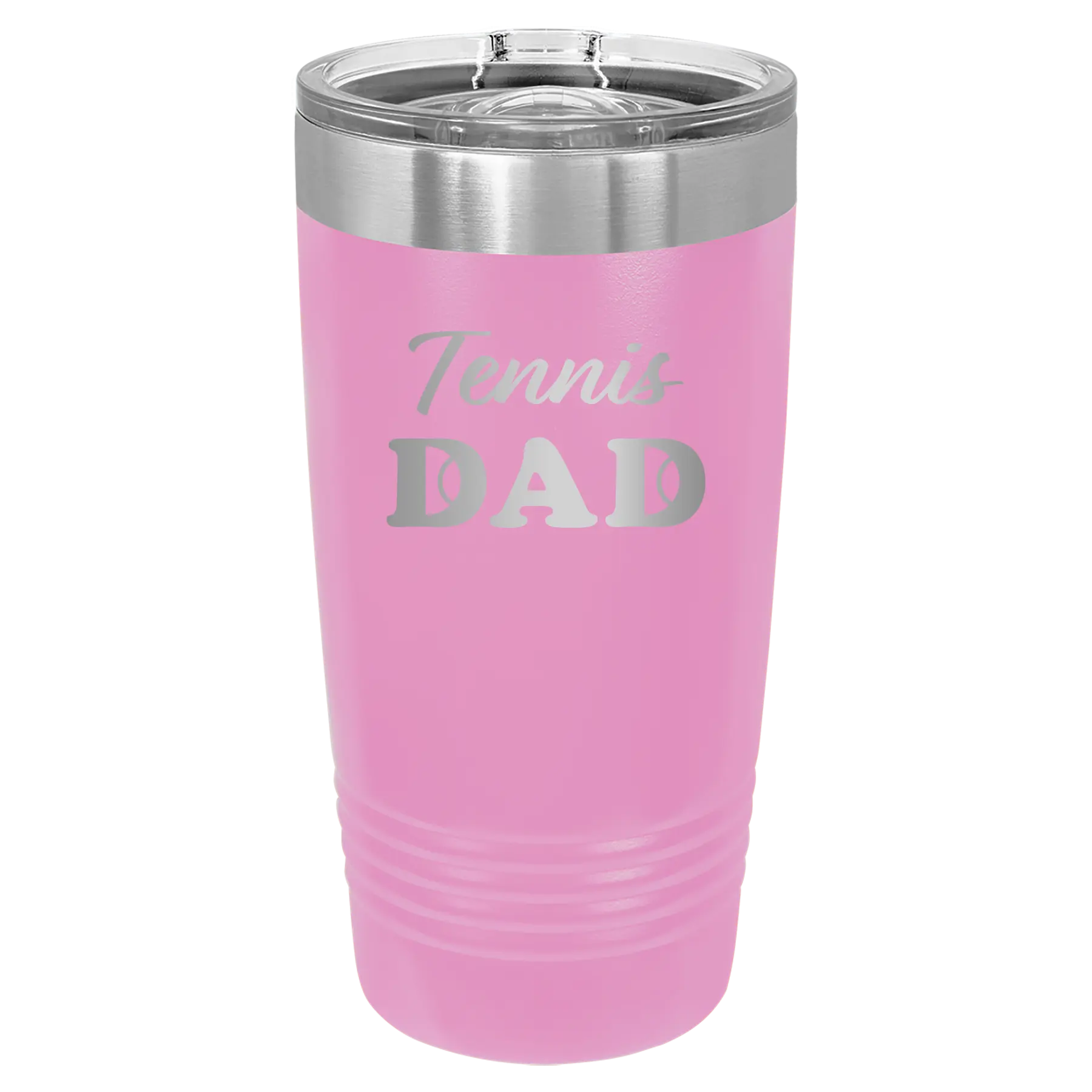 Laser etched light purple 20 oz vacuum insulated tumbler with 'Tennis Dad2' design