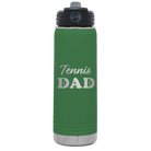 Laser etched green 20 oz vacuum insulated water bottle with 'Tennis Dad2' design