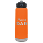 Laser etched orange 20 oz vacuum insulated water bottle with 'Tennis Dad2' design