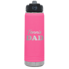 Laser etched pink 20 oz vacuum insulated water bottle with 'Tennis Dad2' design