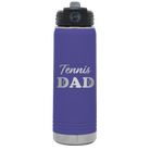 Laser etched purple 20 oz vacuum insulated water bottle with 'Tennis Dad2' design