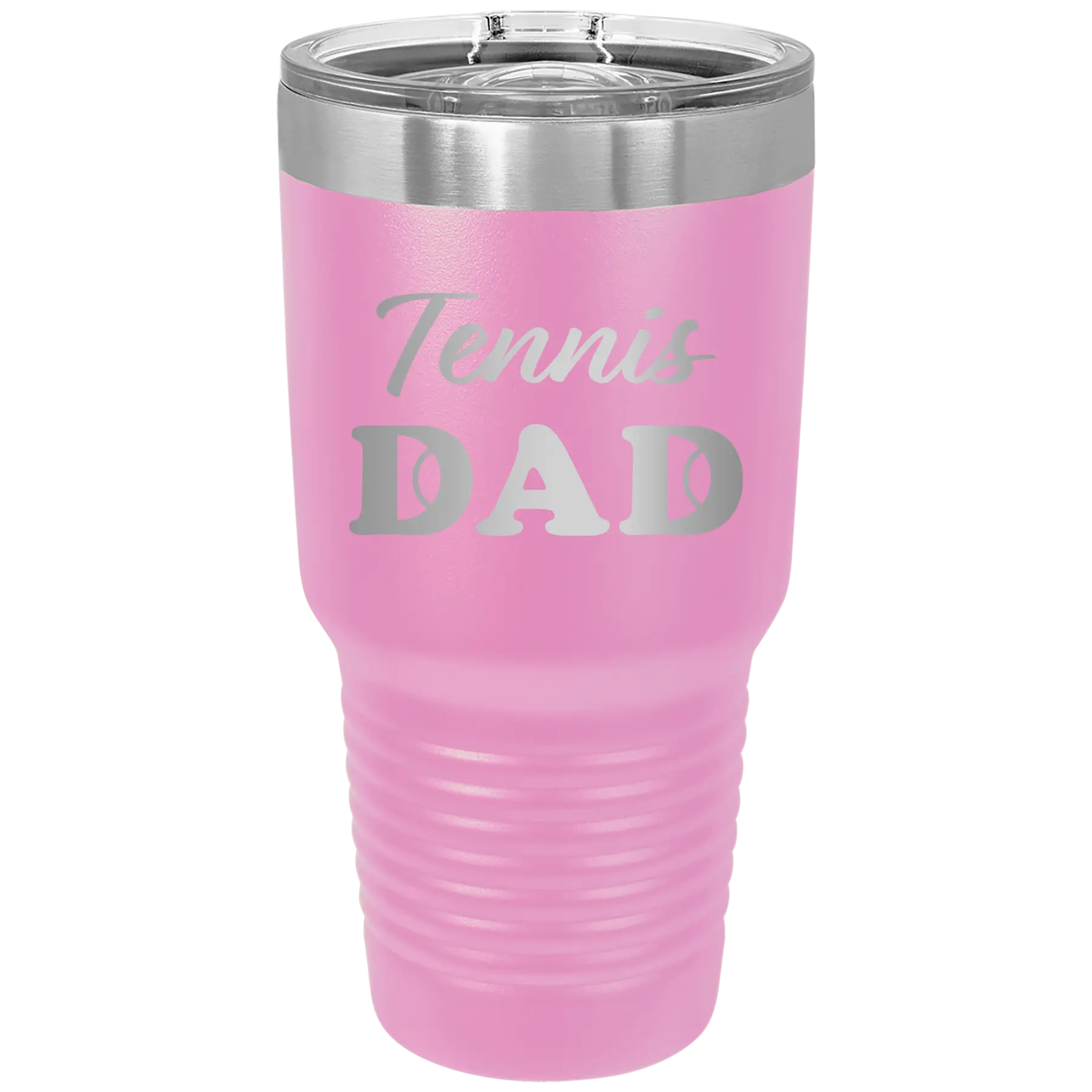 Laser etched light purple 30 oz vacuum insulated tumbler with 'Tennis Dad2' design