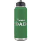 Laser etched green 32 oz vacuum insulated water bottle with 'Tennis Dad2' design