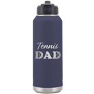 Laser etched navy 32 oz vacuum insulated water bottle with 'Tennis Dad2' design