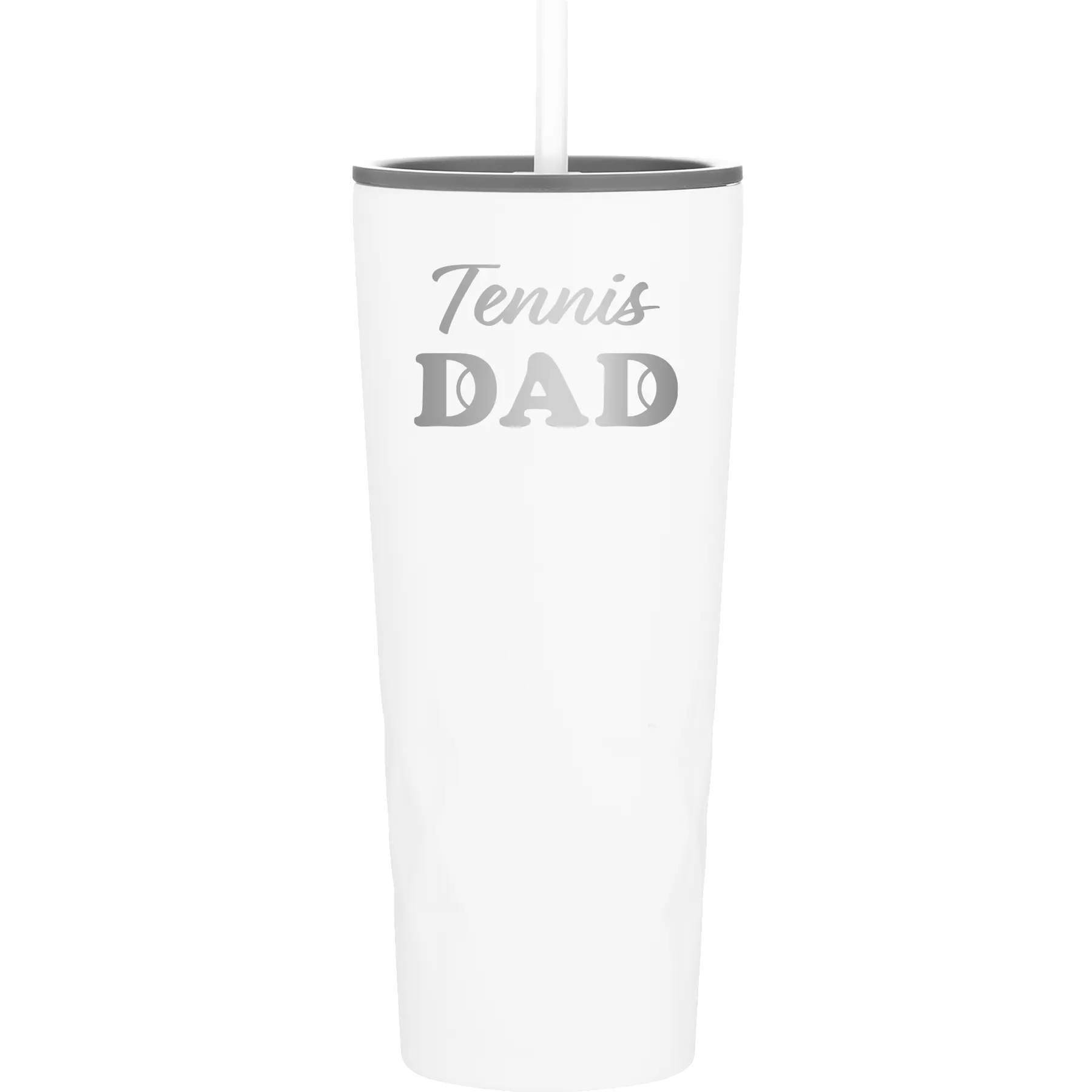 Laser etched white 20 oz vacuum insulated tumbler with 'Tennis Dad2' design