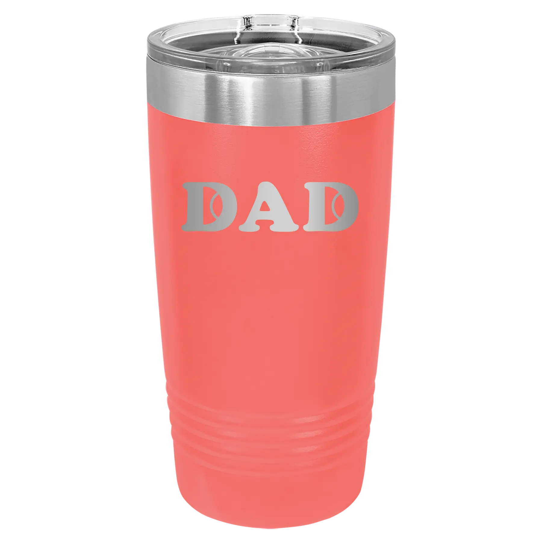 Laser etched coral 20 oz vacuum insulated tumbler with 'Tennis Dad' design