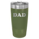 Laser etched olive green 20 oz vacuum insulated tumbler with 'Tennis Dad' design