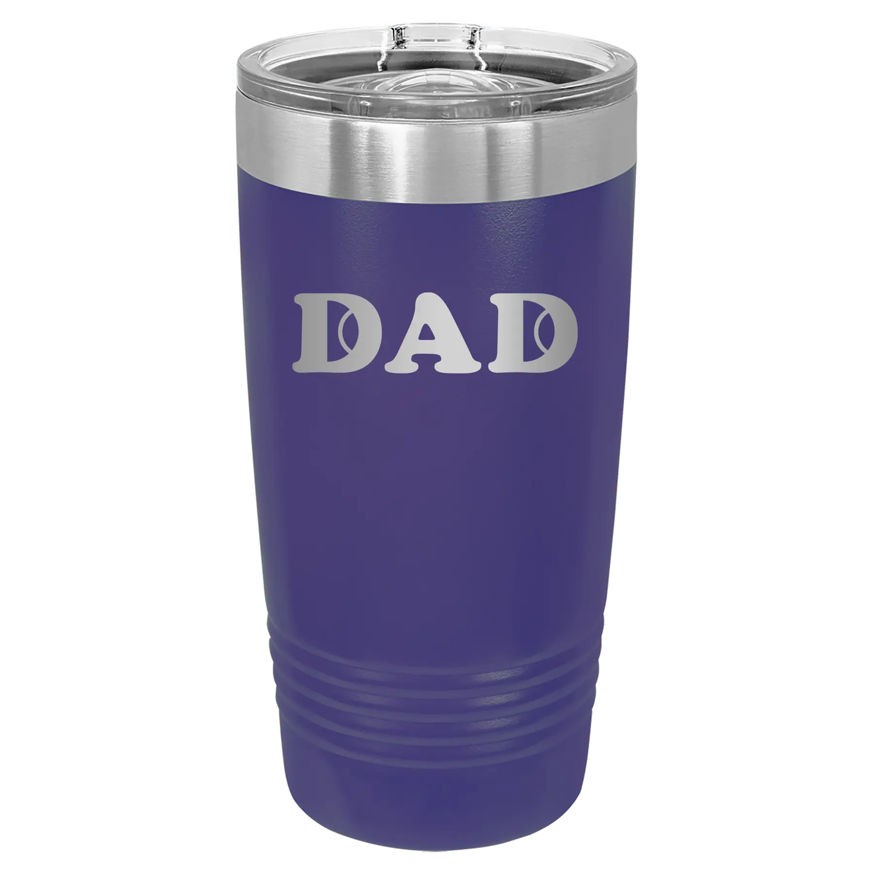 Laser etched purple 20 oz vacuum insulated tumbler with 'Tennis Dad' design