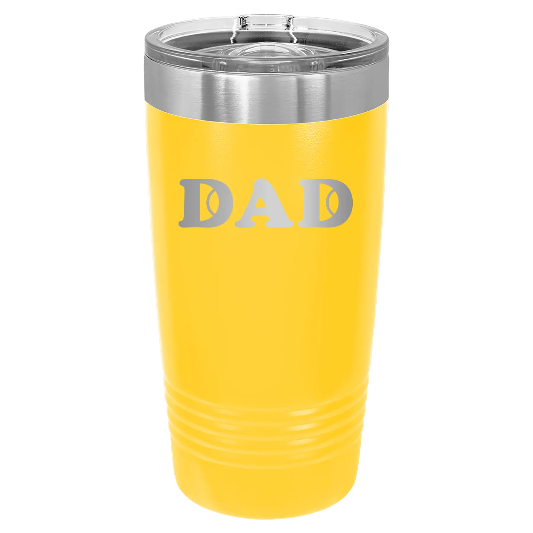 Laser etched yellow 20 oz vacuum insulated tumbler with 'Tennis Dad' design