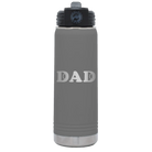 Laser etched dark gray 20 oz vacuum insulated water bottle with 'Tennis Dad' design