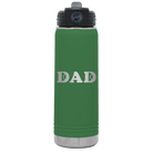 Laser etched green 20 oz vacuum insulated water bottle with 'Tennis Dad' design