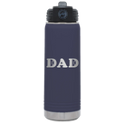 Laser etched navy 20 oz vacuum insulated water bottle with 'Tennis Dad' design